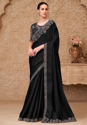 Black Embellished Georgette Saree Set
