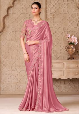 Pink Embroidery Georgette Saree Set