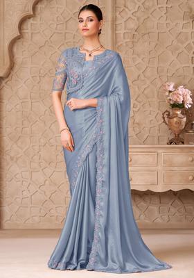 Light Blue Embroidery Georgette Saree Set