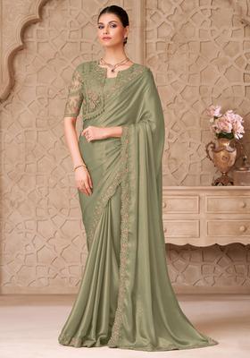 Light Green Embroidery Georgette Saree Set