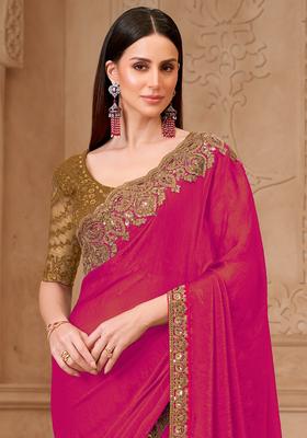 Pink Embellished Georgette Saree Set