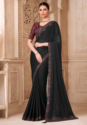 Black Embellished Georgette Saree Set