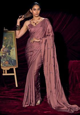 Mauve Embellished Silk Saree Set