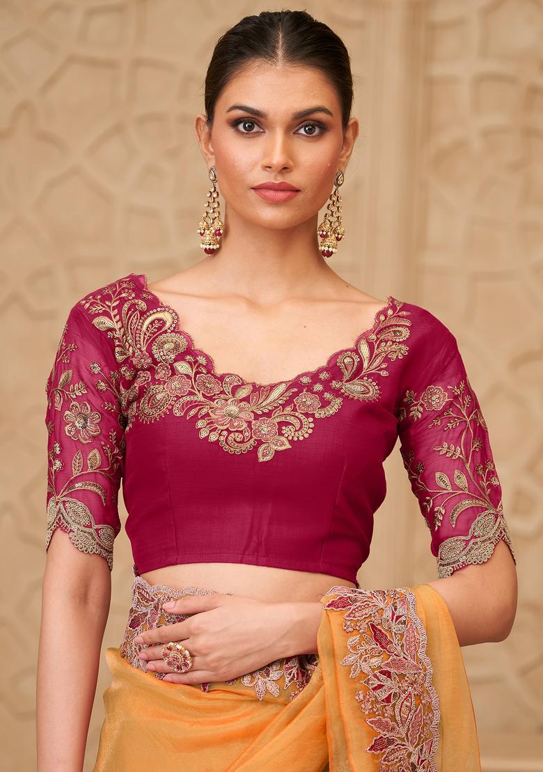 Mustard Embellished Georgette Saree Set - Indya