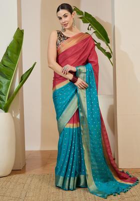Mauve Woven Design Silk Saree Set