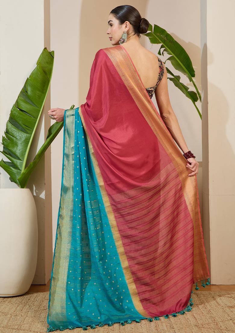 Mauve Woven Design Silk Saree Set - Indya