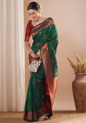 Maroon Woven Design Silk Saree Set
