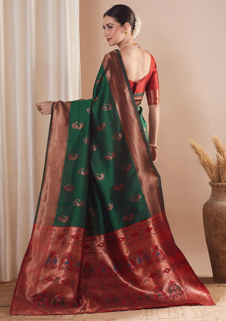 Maroon Woven Design Silk Saree Set - Indya