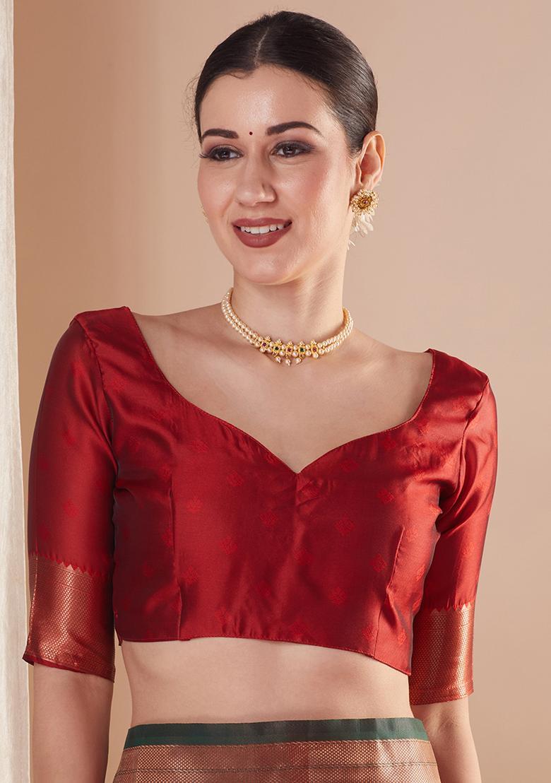 Maroon Woven Design Silk Saree Set - Indya