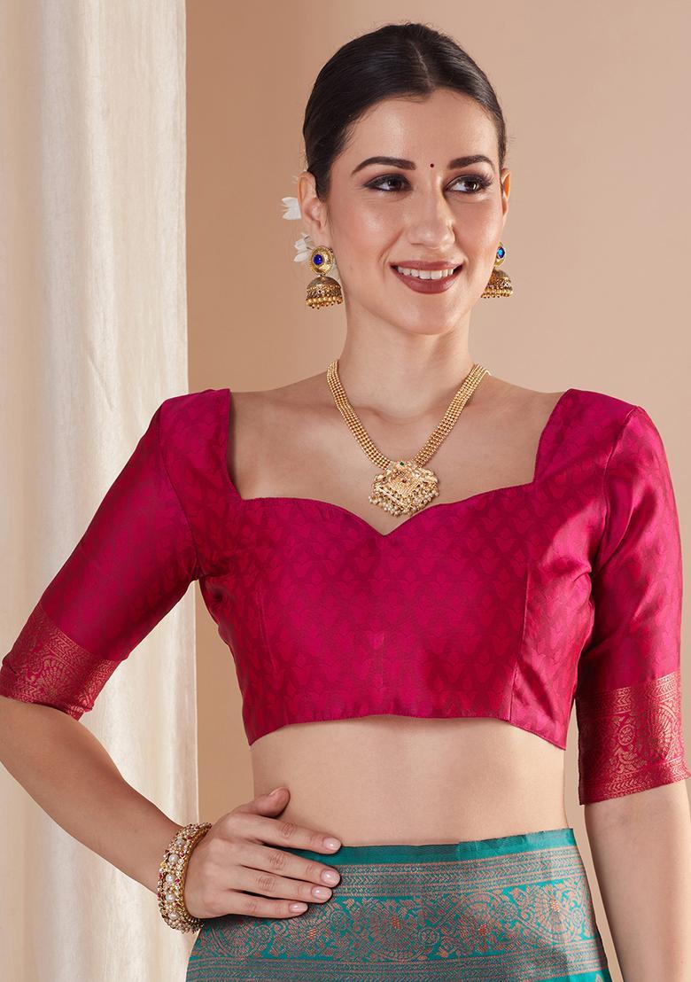 Pink Woven Design Silk Saree Set - Indya