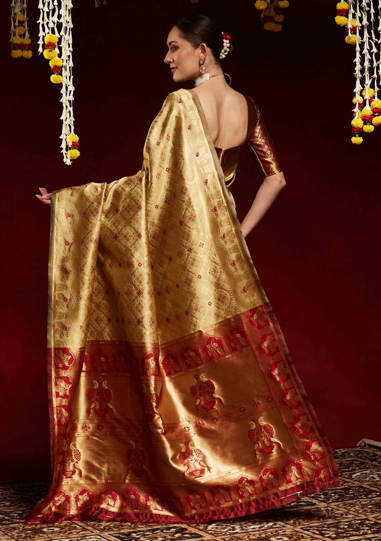 Maroon Woven Design Silk Saree Set - Indya