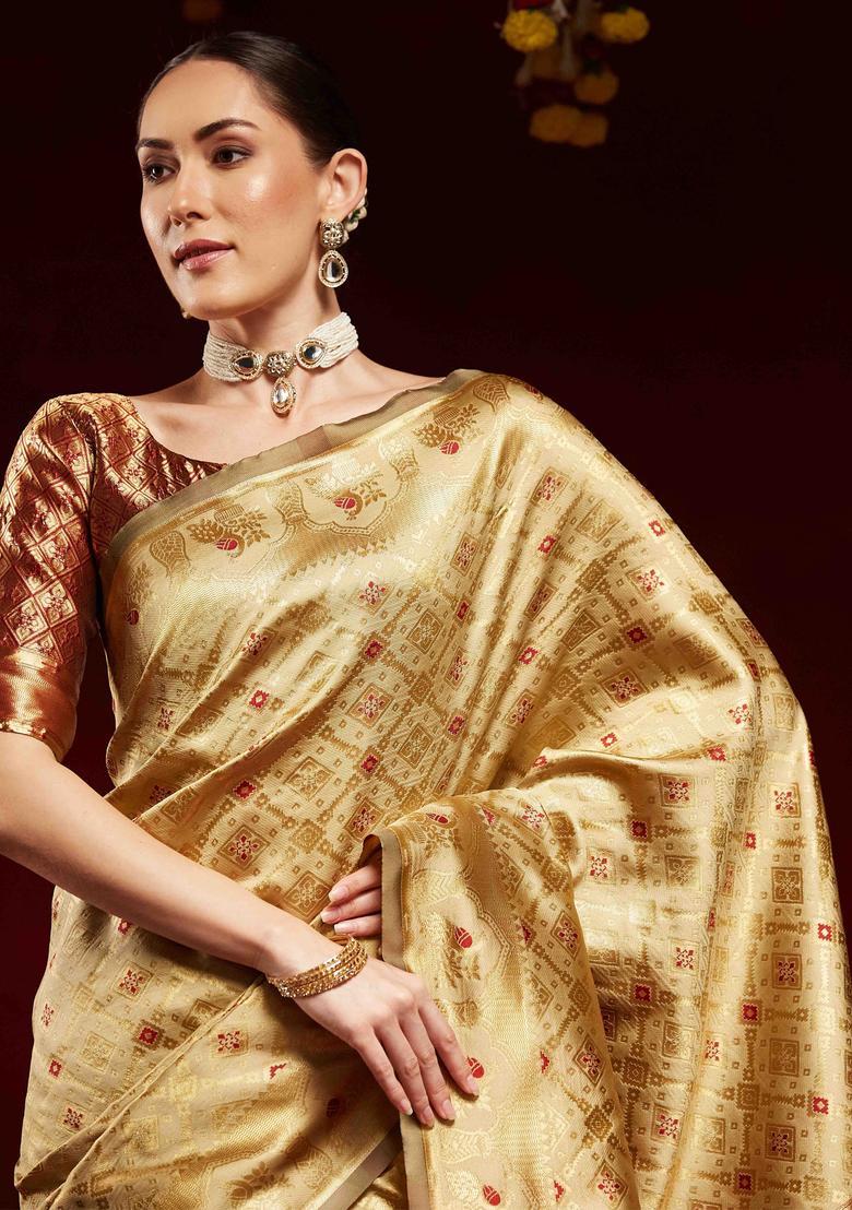 Maroon Woven Design Silk Saree Set - Indya