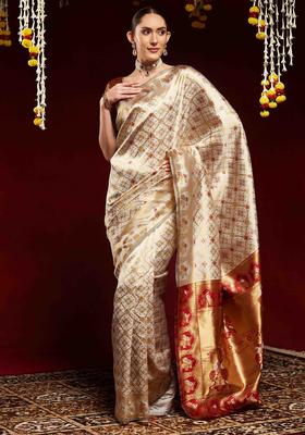 Maroon Woven Design Silk Saree Set