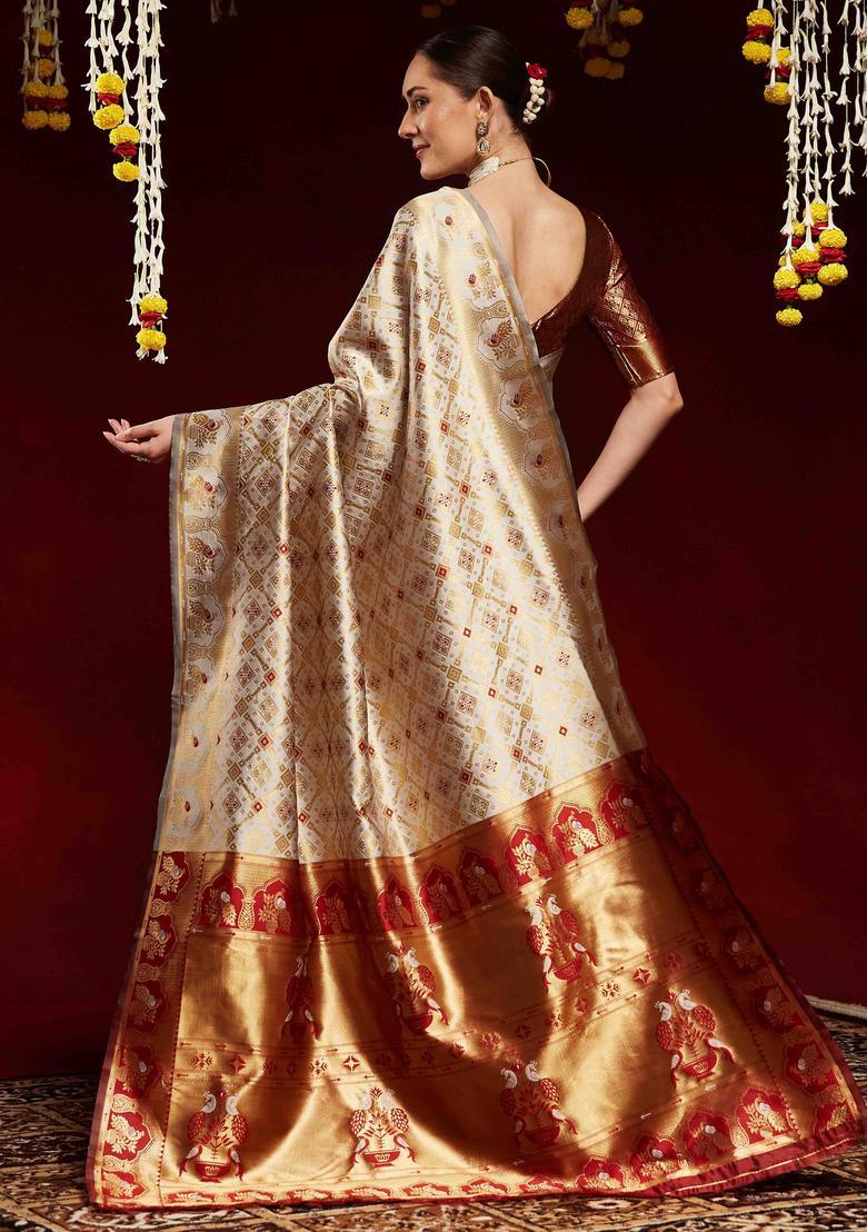 Maroon Woven Design Silk Saree Set - Indya