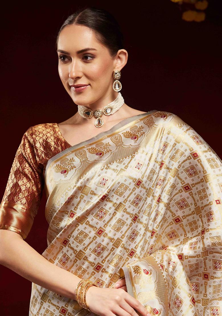 Maroon Woven Design Silk Saree Set - Indya