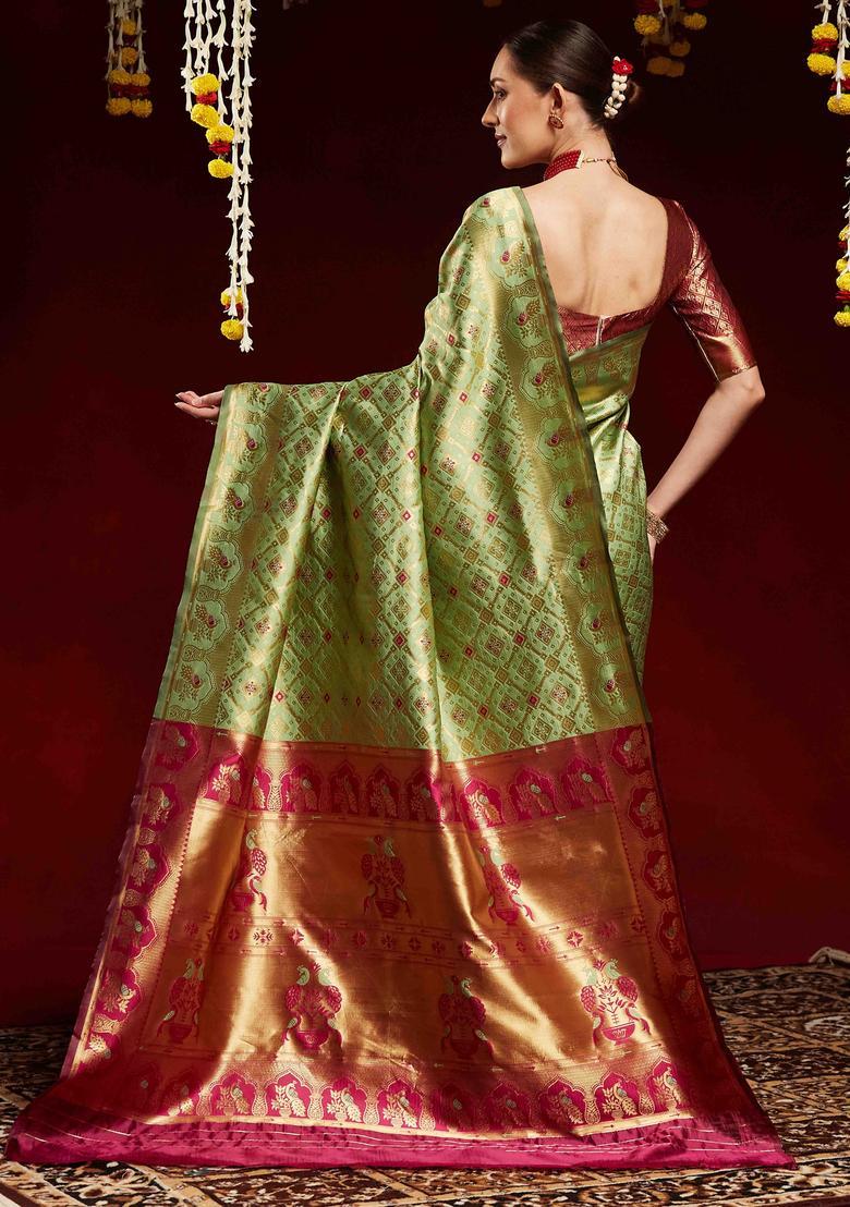 Pink Woven Design Silk Saree Set - Indya