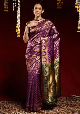 Green Woven Design Silk Saree Set
