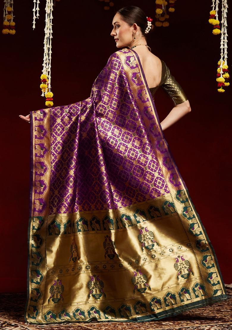 Green Woven Design Silk Saree Set - Indya