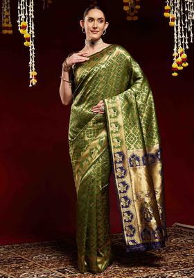 Blue Woven Design Silk Saree Set