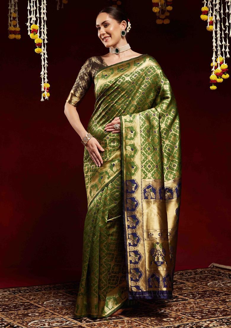 Blue Woven Design Silk Saree Set - Indya