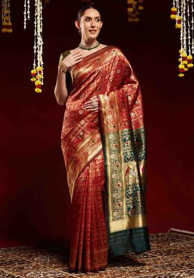 Green Woven Design Silk Saree Set