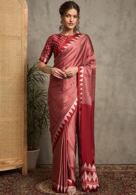 Maroon Printed Crepe Saree Set