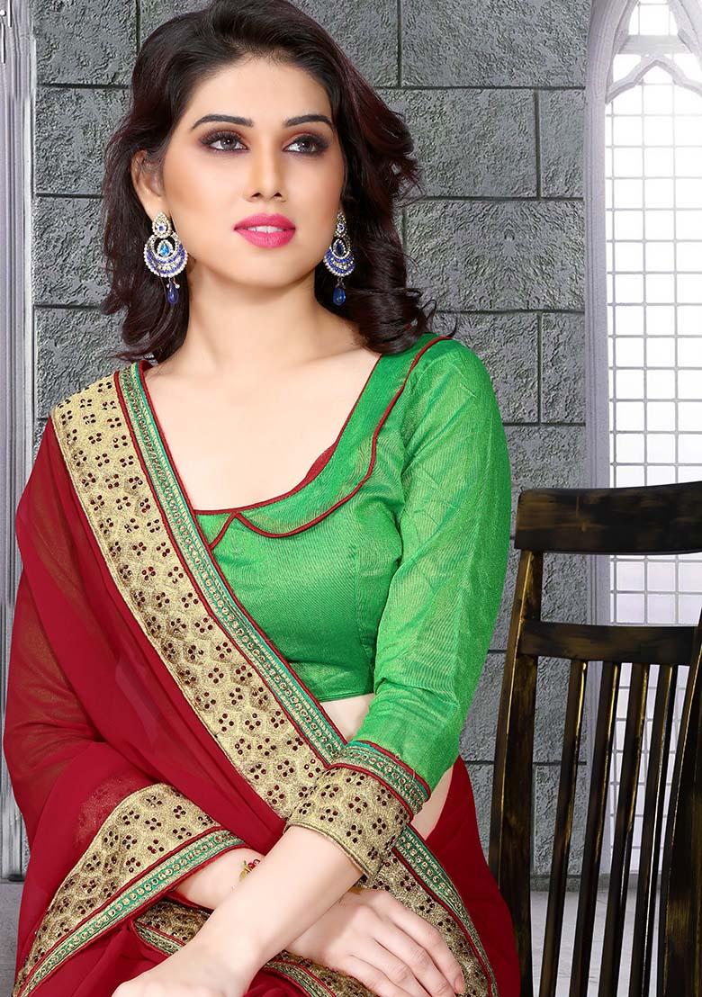 Red Embroidery Georgette Saree Set - Indya