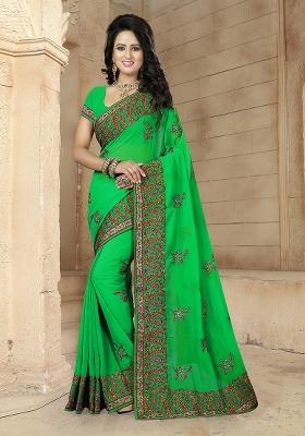 Perrot Green Embroidery Georgette Saree Set