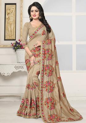 Chiku Embroidery Silk Saree Set