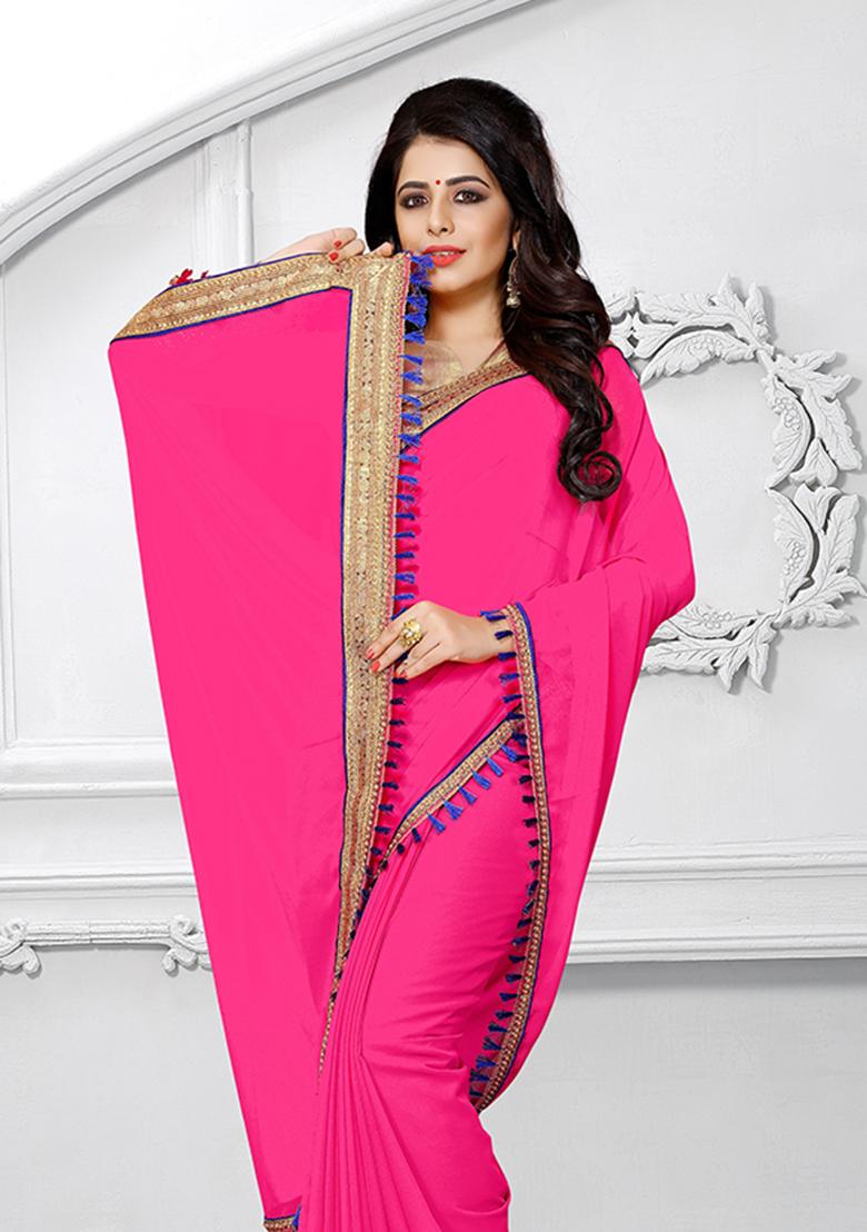 Gajari Stone Work Georgette Saree Set - Indya