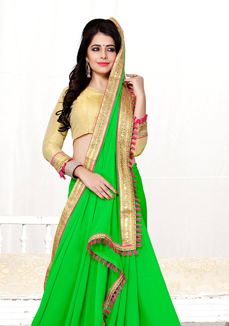 Perrot Green Stone Work Georgette Saree Set - Indya