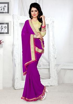 Wine Stone Work Georgette Saree Set