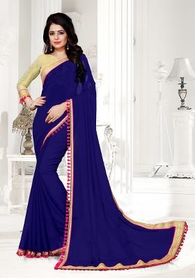 Navy Blue Stone Work Georgette Saree Set