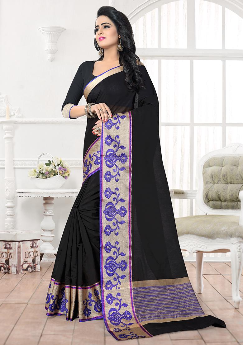 Black Silk Saree Set - Indya