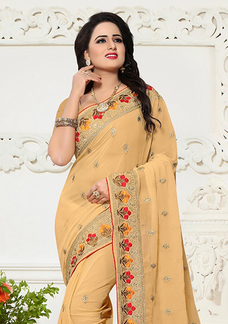 Gajari Embroidery Georgette Saree Set - Indya