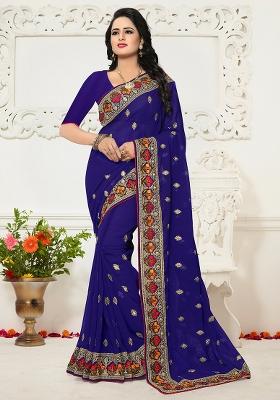 Navy Blue Embroidery Georgette Saree Set
