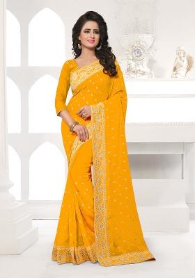 Mustard Embroidery Georgette Saree Set