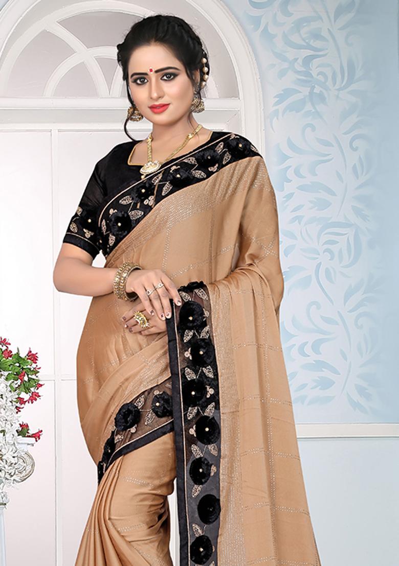 Chiku Embroidery Silk Saree Set - Indya