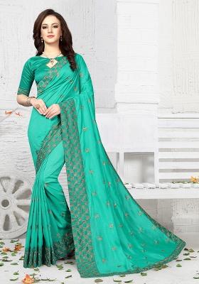 Rama Embroidery Silk Saree Set