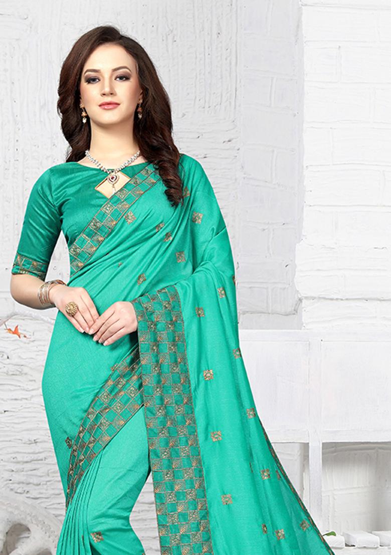 Rama Embroidery Silk Saree Set - Indya