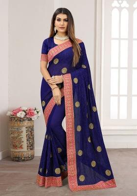 Navy Blue Embroidery Georgette Saree Set