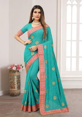 Rama Embroidery Georgette Saree Set