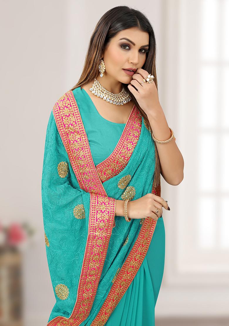 Rama Embroidery Georgette Saree Set - Indya