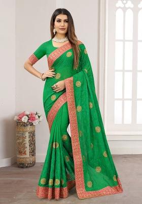 Perrot Green Embroidery Georgette Saree Set