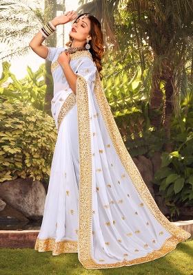 White Embroidery Georgette Saree Set