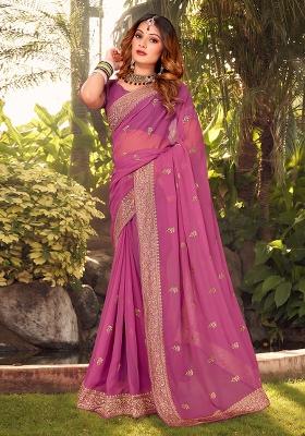 Dusty Pink Embroidery Georgette Saree Set