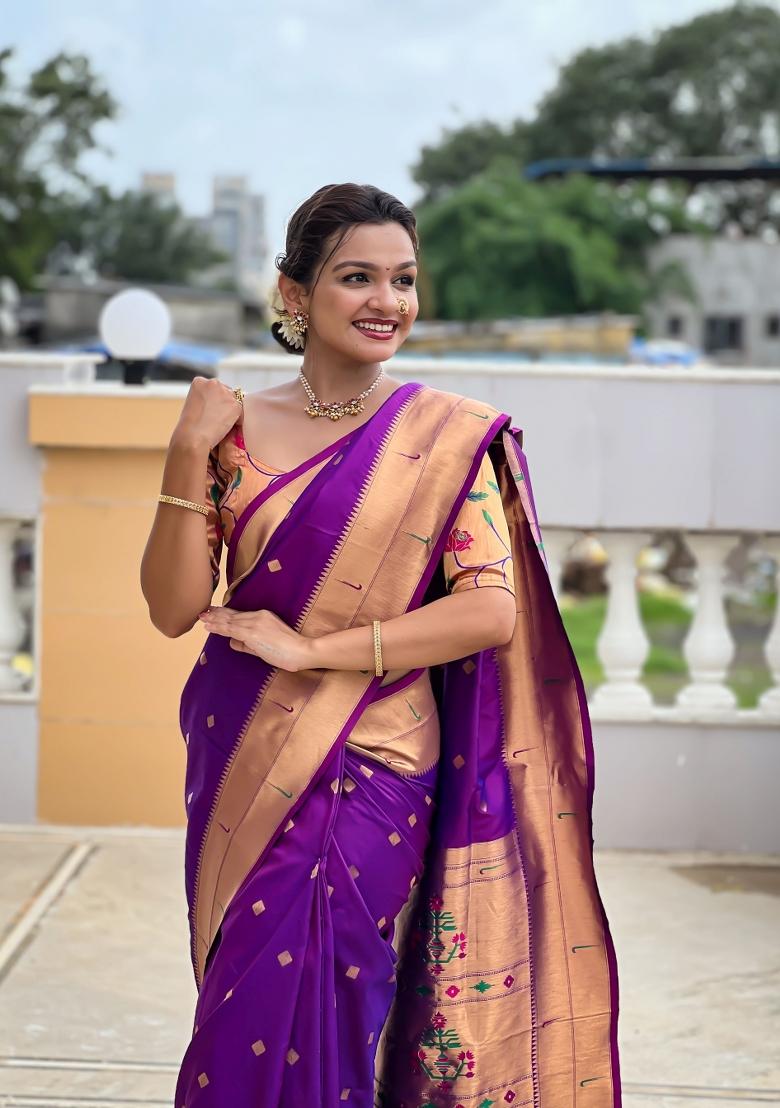 Magenta Jacquard Silk Saree Set - Indya