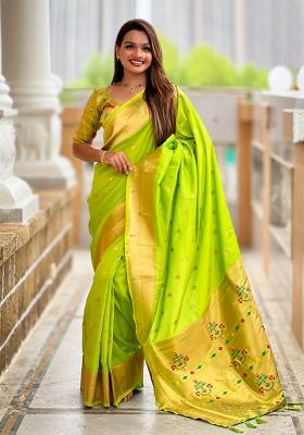 Parrot Green Jacquard Silk Saree Set