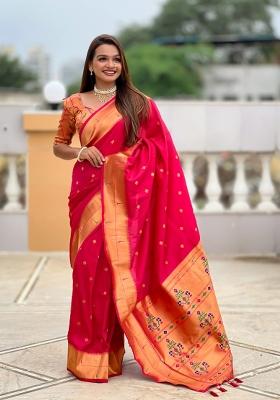 Pink Jacquard Silk Saree Set