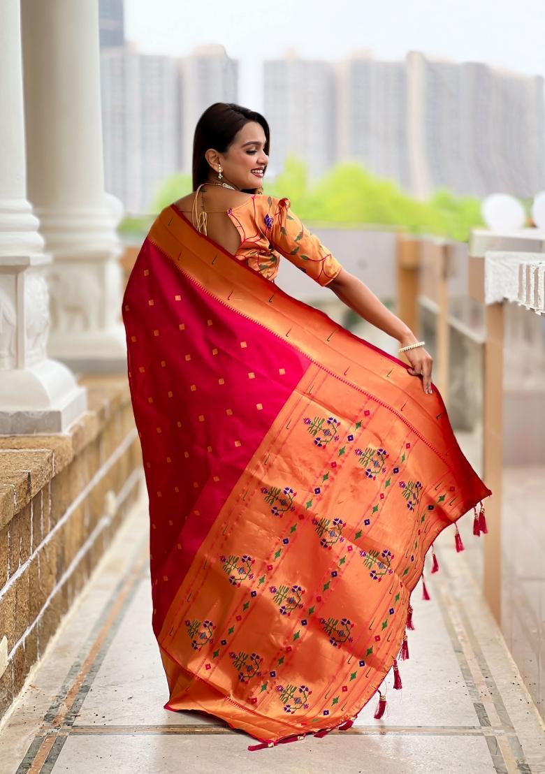 Pink Jacquard Silk Saree Set - Indya